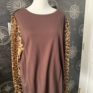 Leopard Chiffon Sleeve Brown Top
